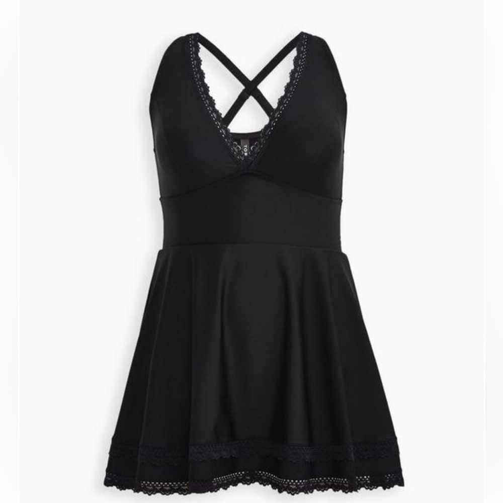 New! Torrid sz 3 Wireless Mid Lace Trimmed Swim Bathing Suit Dress 3X
